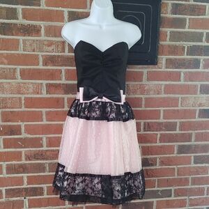Gunne Sax Jessica McClintock Black & Pink Strapless Bow Dress  Size 13 (2444)